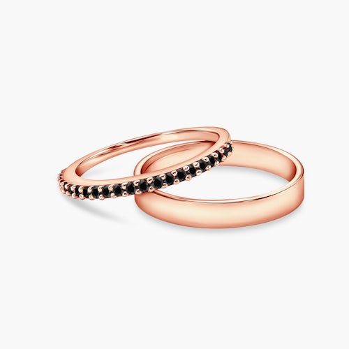 Obrączki Share Your Love: różowe złoto, czarny diament, płaskie, 1,5 mm i 3 mm